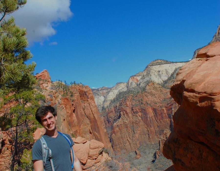 Professor Stephen MacNeil hiking up Angel's Landing in Zion